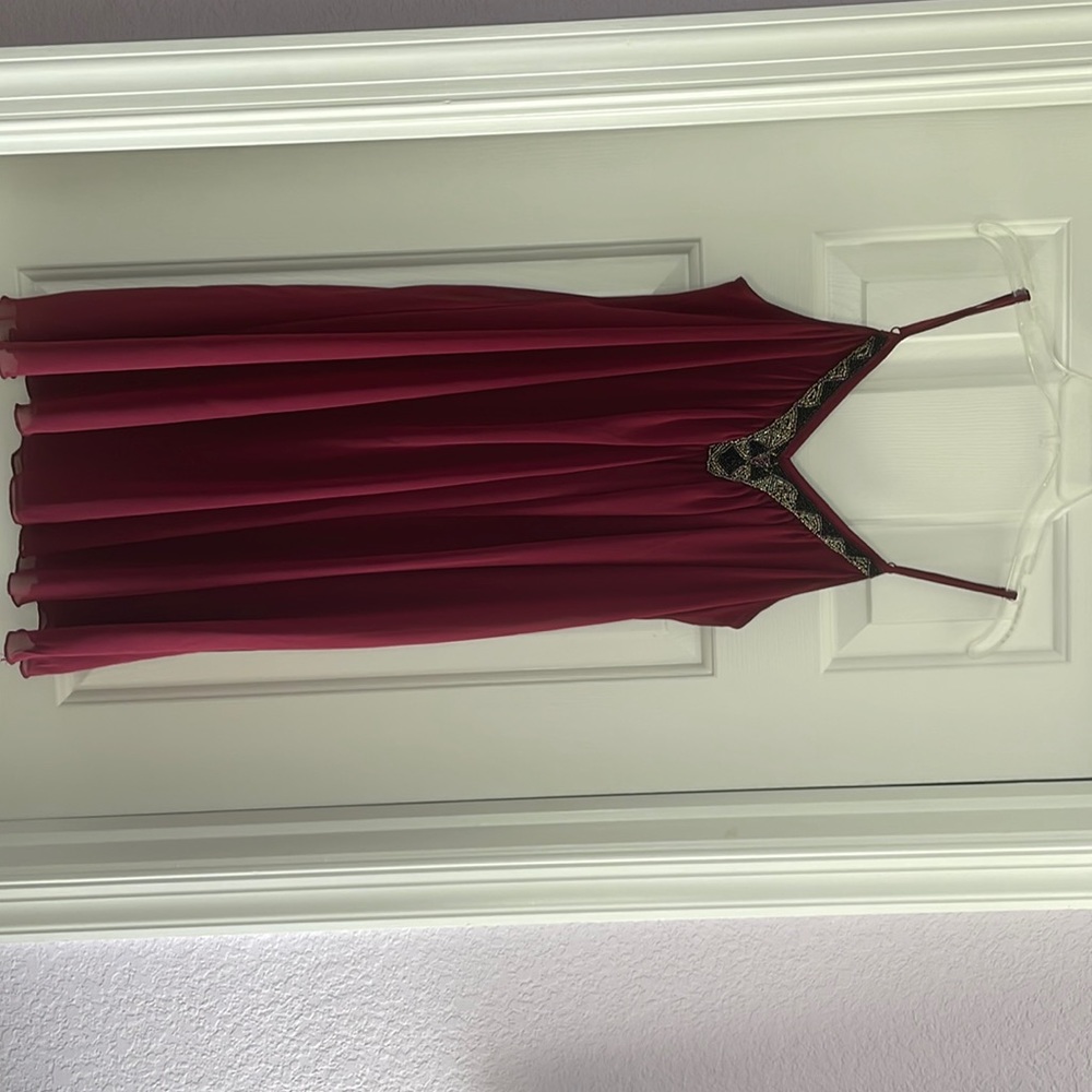 Express Burgundy spaghetti strap dress with bead detailing